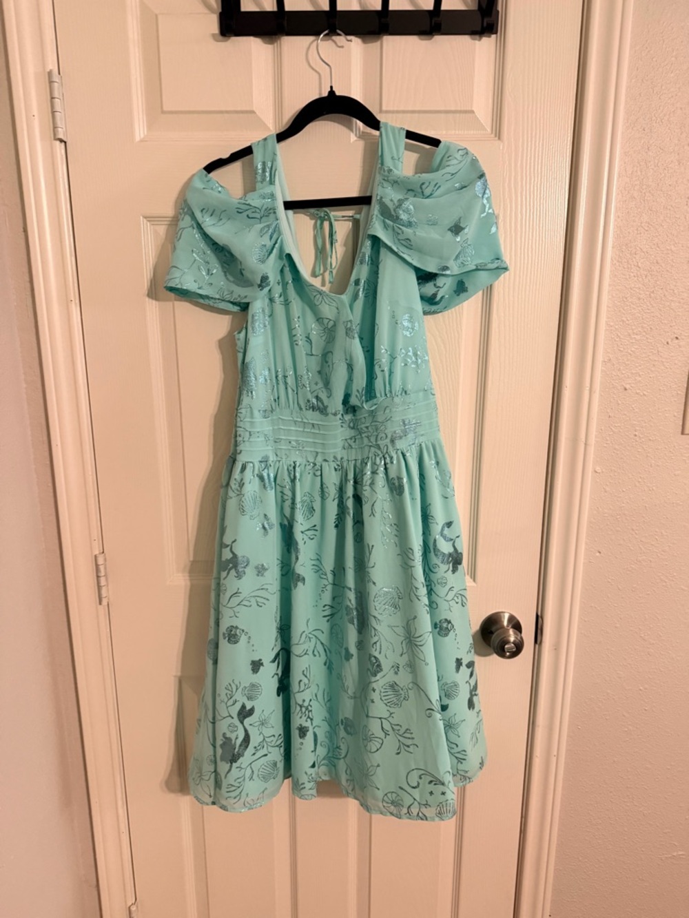 Disney Aqua Sea-Print Fit & Flare Dress with Puff Shoulders